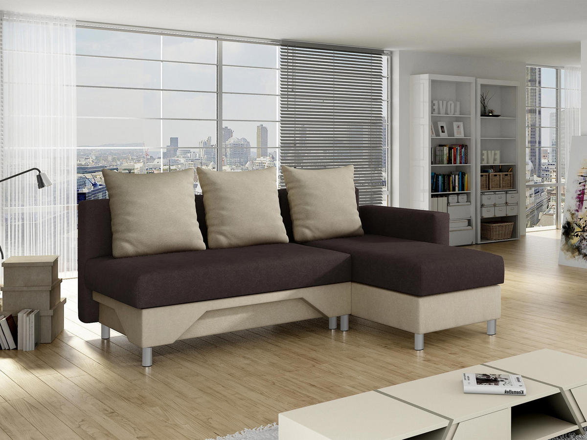 ECKSOFA Tom, Seite: Rechts - Beige/Braun, Holz/Kunststoff (215/133cm) - MIRJAN24