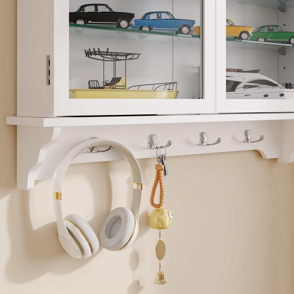WANDSCHRANK mit Glasfront und Haken FSB114-E-W - Weiß, Glas/Holzwerkstoff (13.5/68.5/68cm) - SoBuy