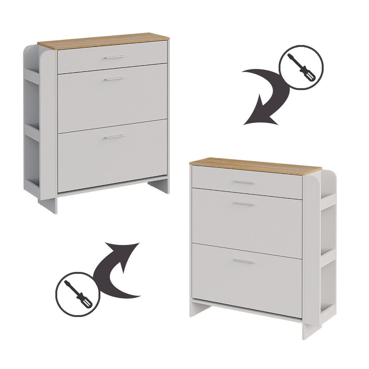 SCHUHSCHRANK Movino Weiß/Eiche 88.4 x 101.6 cm mit offenen und geschlossenen Fächern - Eichefarben/Weiß, Holzwerkstoff (88.4/101.6/23.6cm) - Vicco