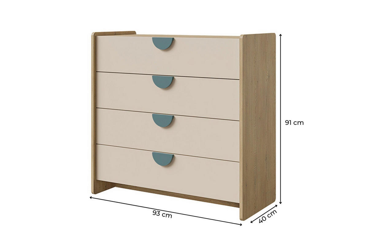 KINDERKOMMODE LEXO 10 93/91/40 cm in Eiche Cremona/Macadamia/Meeresblau - Blau/Eichefarben, Holzwerkstoff (93/91/40cm) - Deine Möbel 24