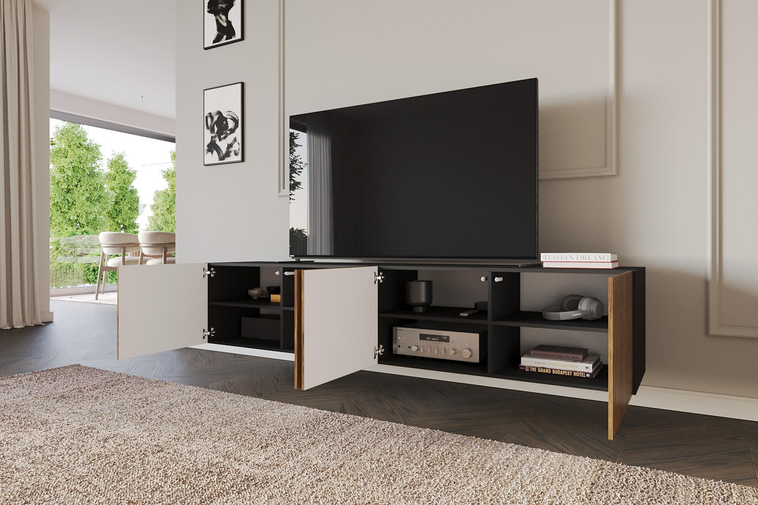 LOWBOARD KITO-W 2x100x40x41 cm - Schwarz / Katania - Eiche Wotan, Holzwerkstoff (200/40/41cm) - ALTDECOR