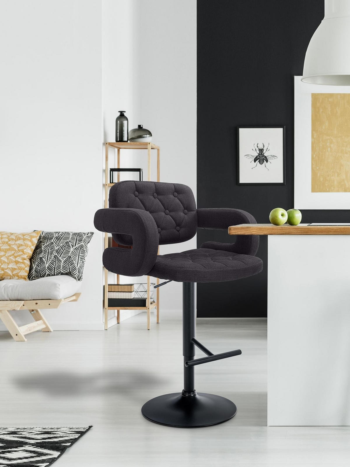 BARHOCKER Dublin 103-123x62x55 cm schwarz - Schwarz, Textil (62/103/55cm) - furnicato
