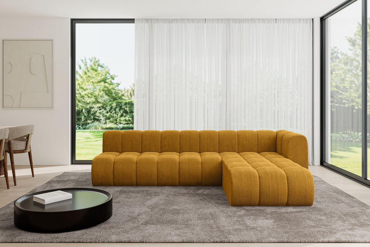 ECKSOFA modulares Sofa Darnel-L2 - 296x177x70 cm Senfgelb - Currygelb, Holzwerkstoff/Textil (296/177cm) - ALTDECOR