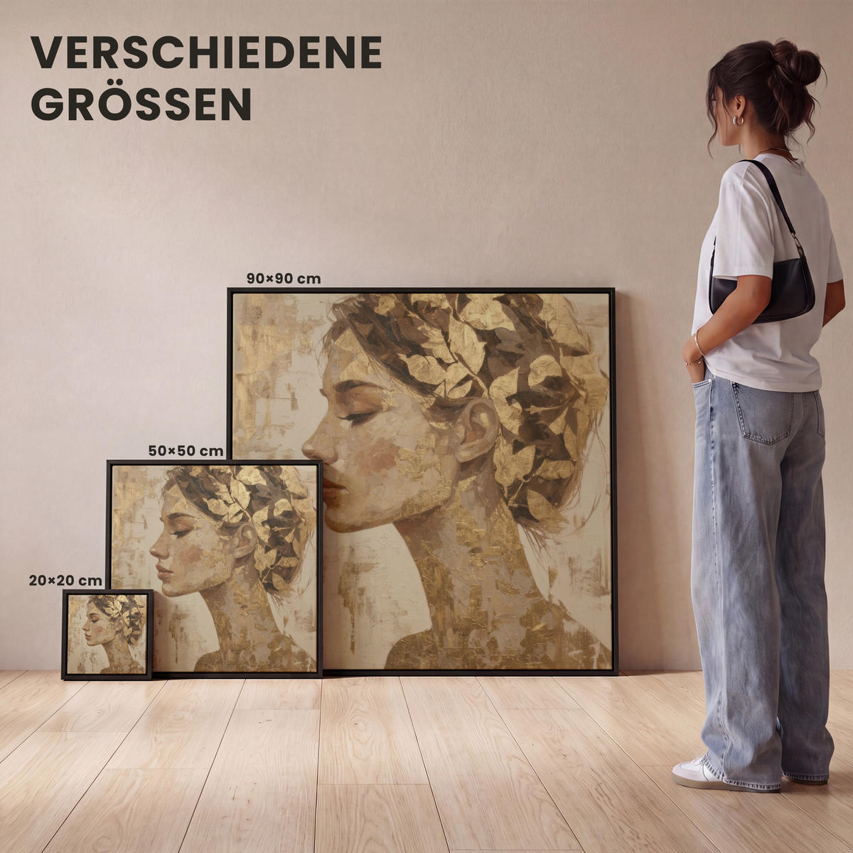 LEINWAND Bilder mit Rahmen - Frau - Gold - Abstrakt - Textur - 50x50 - Goldfarben, Textil (50/50cm) - MuchoWow