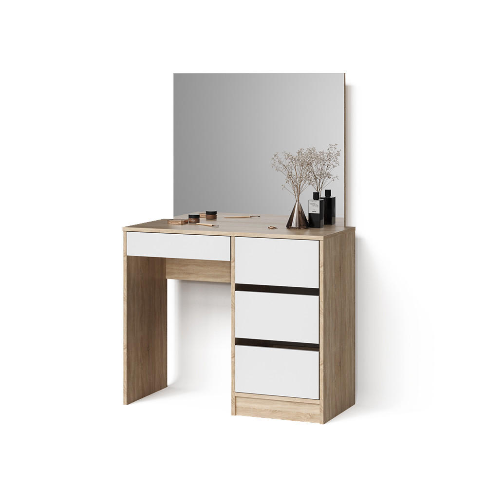 SCHMINKTISCH Imola Sonoma 90 cm mit Spiegel - Weiß/Sonoma Eiche, Holzwerkstoff (90/75/40cm) - Livinity®