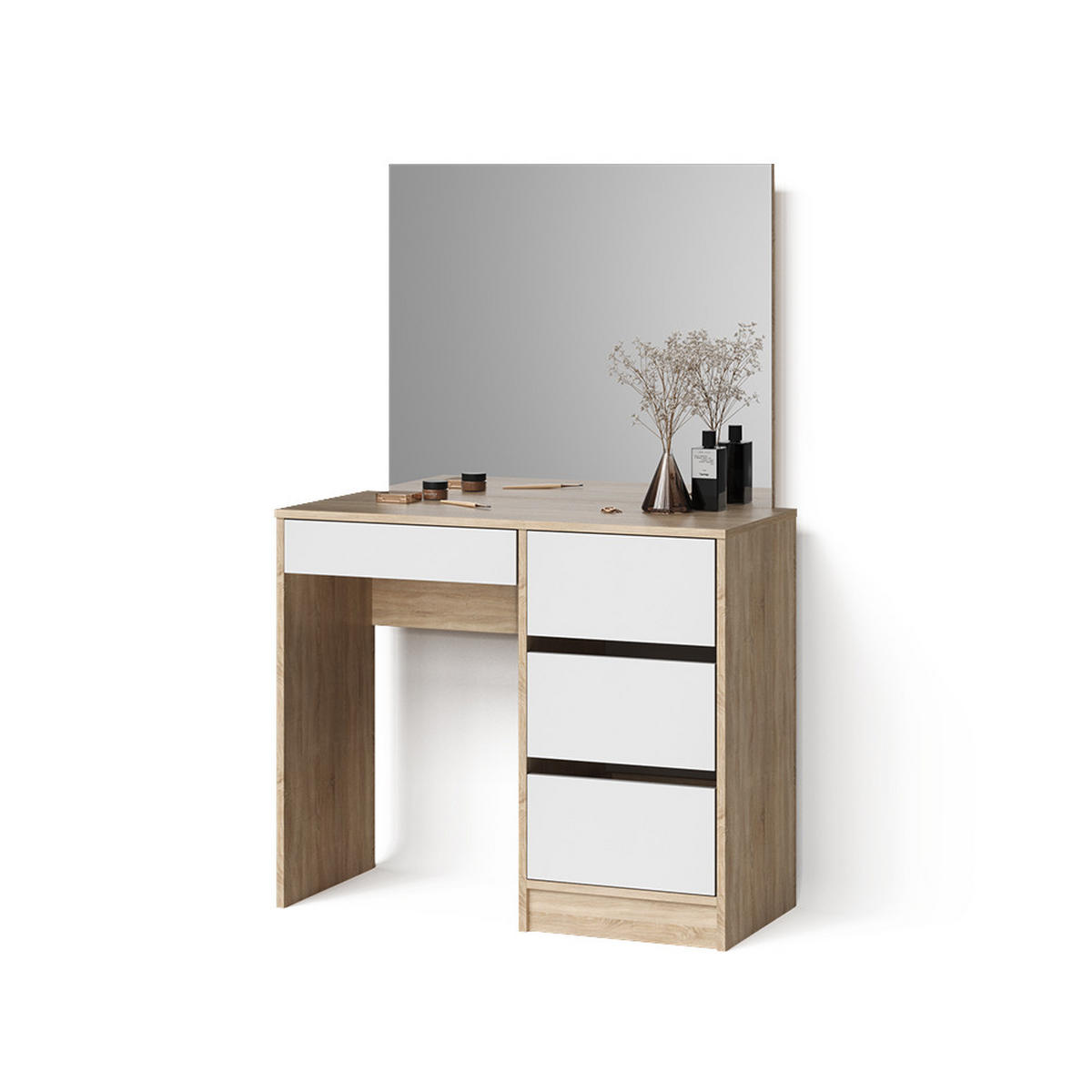 SCHMINKTISCH Imola Sonoma 90 cm mit Spiegel - Weiß/Sonoma Eiche, Holzwerkstoff (90/75/40cm) - Livinity®