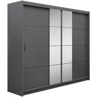 SCHWEBETÜRENSCHRANK Pronto mit 2 Türen und Spiegel, 250 cm, Grau - Grau, Holzwerkstoff (250/215/61cm) - Beautysofa