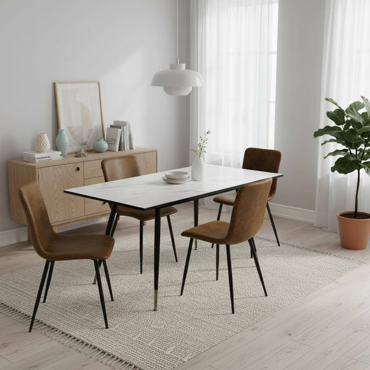 ESSTISCH SET mit ausziehbarem Tisch und 4 bequemen Stühlen - Schwarz/Braun, Holzwerkstoff/Metall (80/75/160cm) - Urban Meuble