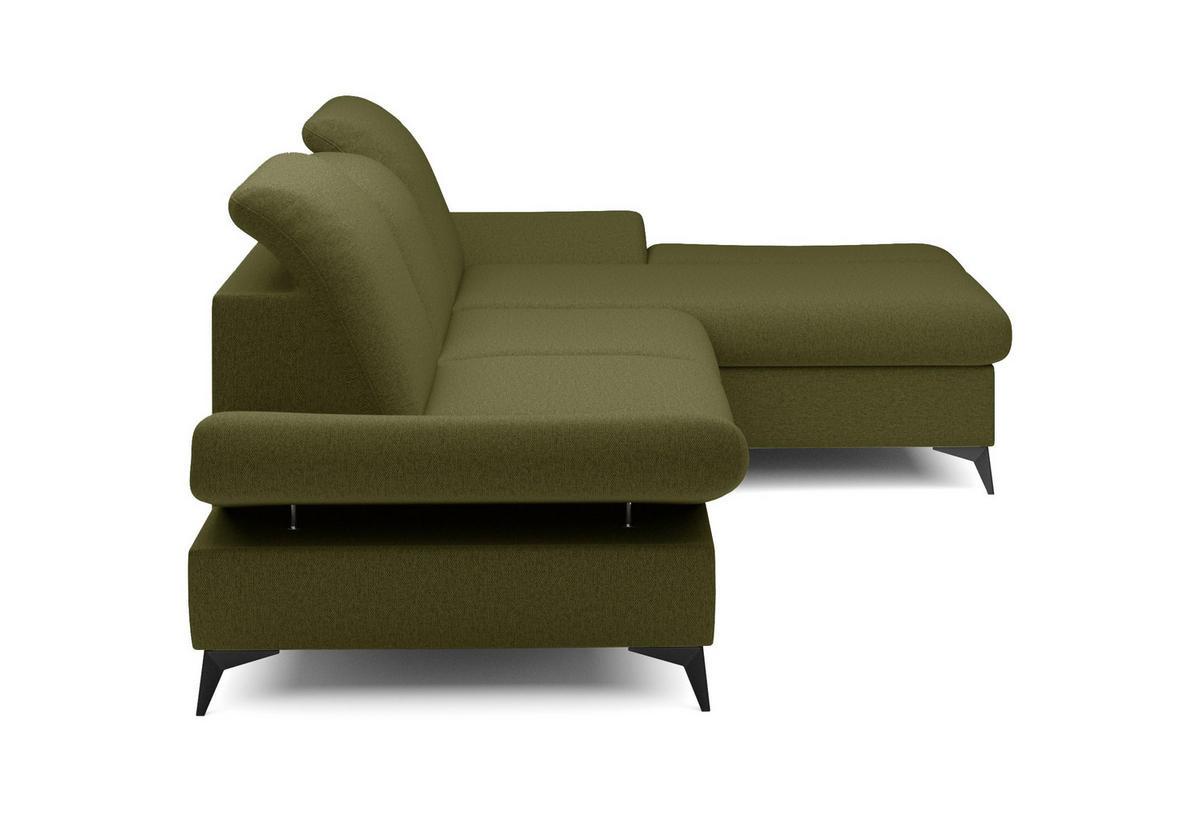 ECKSOFA FELICE R-S Grün Geflochtener Stoff mit Schlaffunktion - Grün, Holz (284/166cm) - MASSENO
