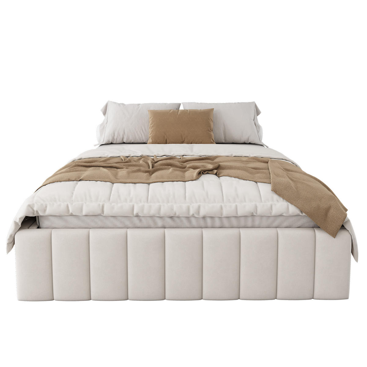 POLSTERBETT 140x200cm Beige minimalistisch ohne Kopfteil - Beige, Holz (140/200cm) - FLIEKS