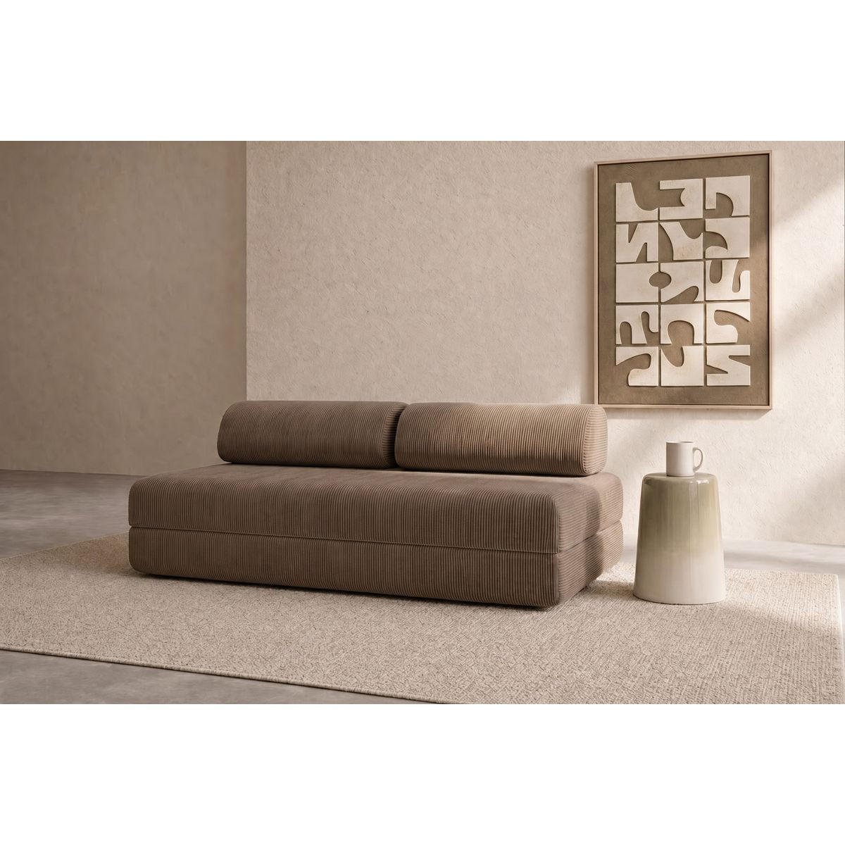 2-3-SITZER-SCHLAFSOFA aus taupefarbenem Cord - Taupe, Textil (95/70.5/190cm) - Kimo