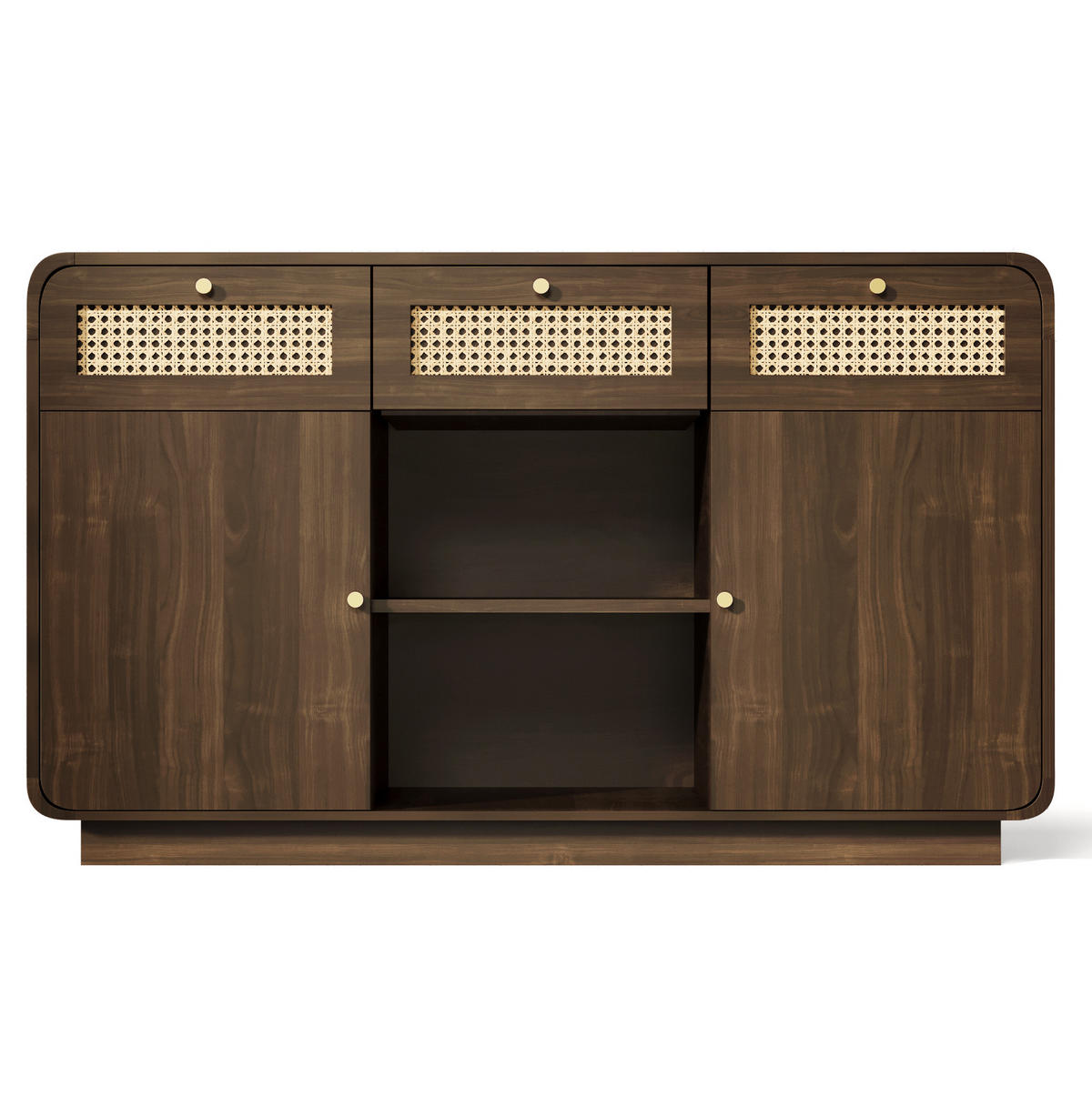 SIDEBOARD aus MDF und Spanplatte 40x120x85 cm Nussbaum mit Rattanfronten und verstellbaren Einlegeböden - Walnussfarben, Holzwerkstoff (120/85/40cm) - IVMEU