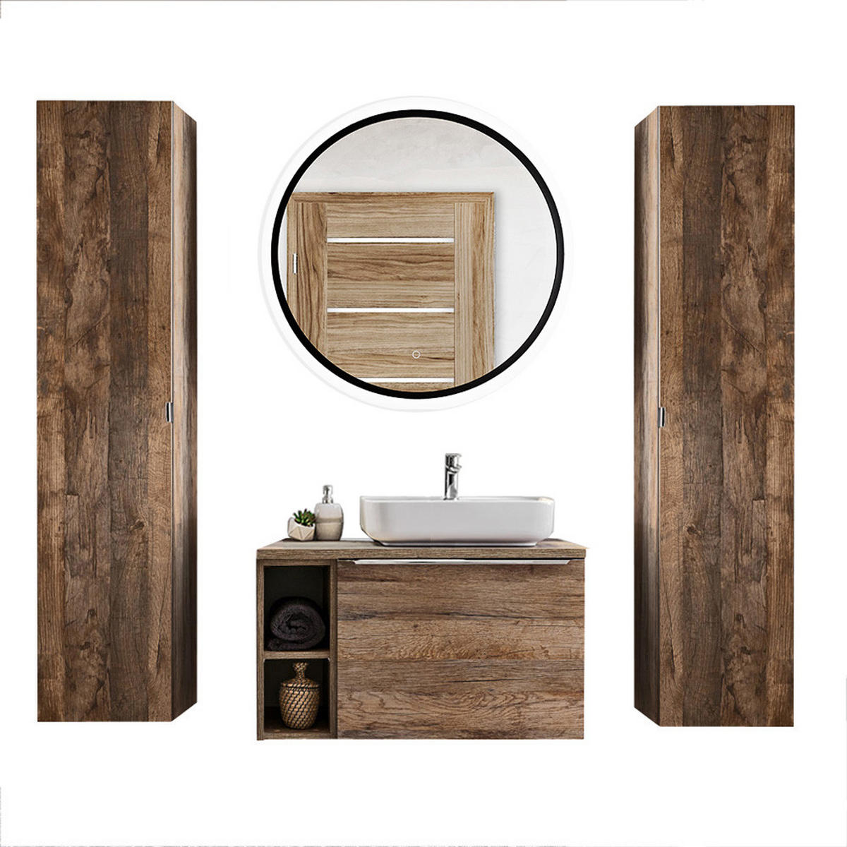 BADMÖBEL-SET 8-TLG. Puebla-56 - Braun, Holzwerkstoff (190/200/46cm) - Lomado