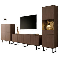 WOHNWAND in Nussbaum 3-teilig 400 cm, Wohnkombination mit Push-to-Open - Nussbaumfarben/Schwarz, Glas/Holzwerkstoff (400/200/40cm) - Furn.Design