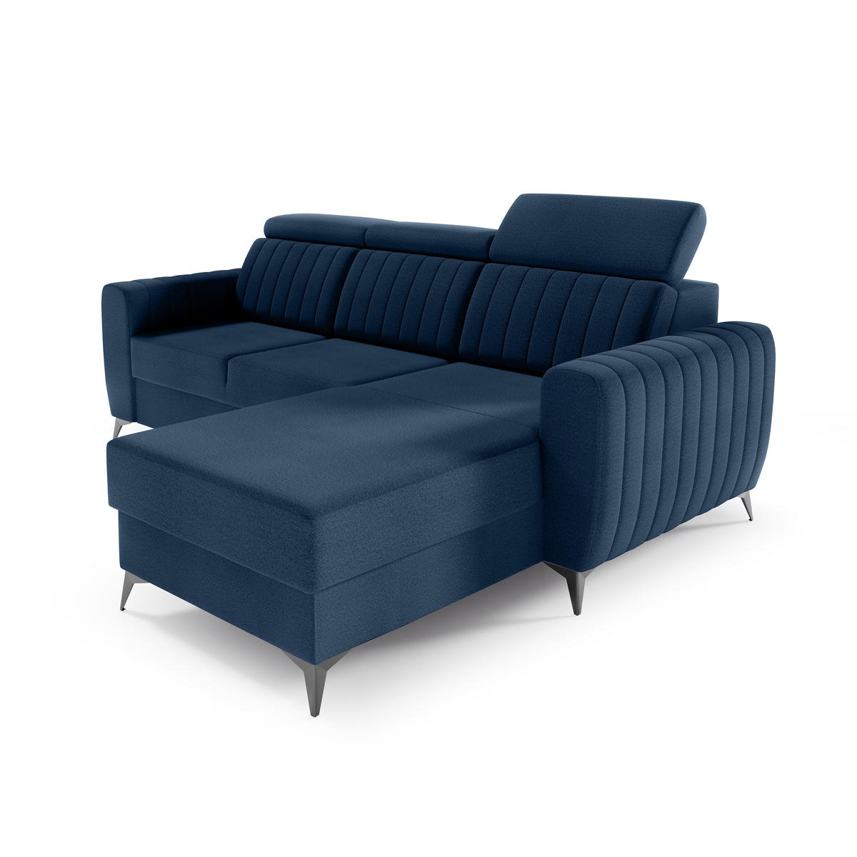 ECKSCHLAFSOFA Connor I verstellbare Kopfstützen, Dunkelblau - Schwarz/Dunkelblau, Textil (238/176cm) - Beautysofa