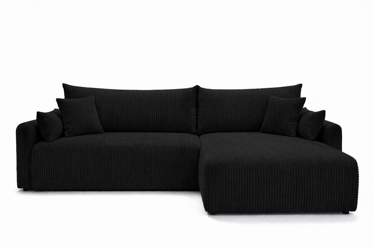 ECKSOFA Mit Schlaffunktion, Cordstoff Poso, Schwarz, Rechts, JAPANDI - Schwarz, Holz (262/145cm) - Kaiser Möbel