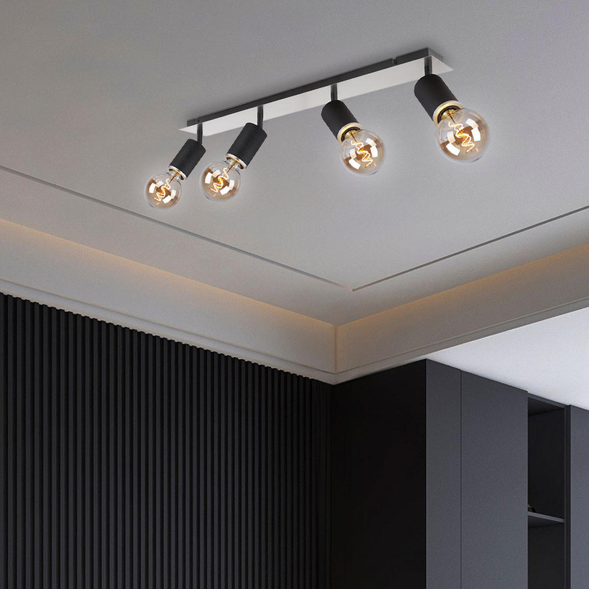 DECKENLEUCHTE Schwarz 4-flammig bewegliche Spots - Schwarz, Holz (80/10/18cm) - Globo Lighting