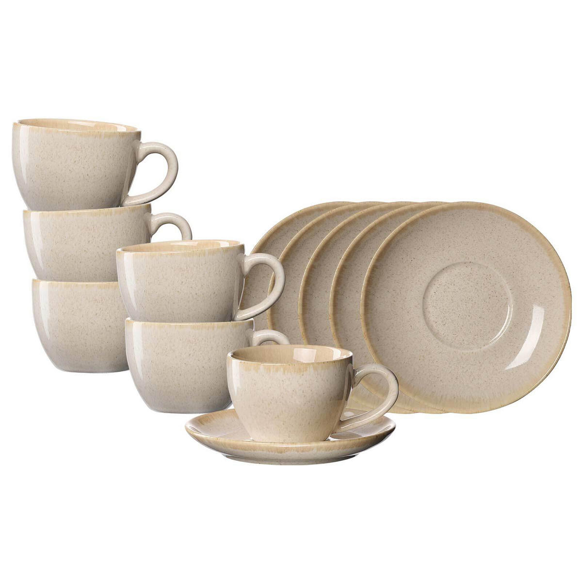 KAFFEETASSEN MIT UNTERTASSEN Sahara Creme 230 ml 6er Set - Creme, Keramik (14.5/8/14.5cm) - Ritzenhoff Breker