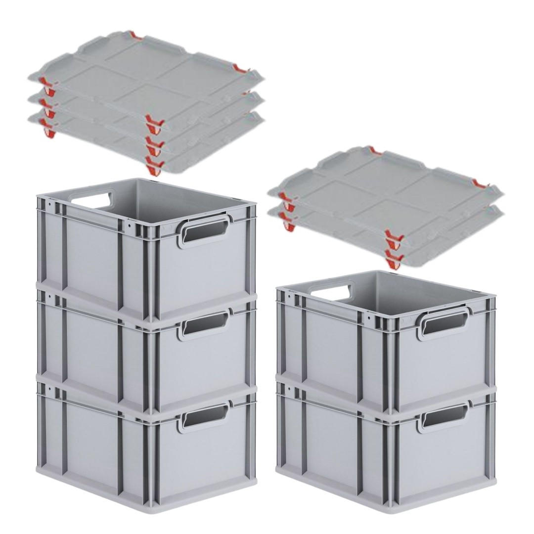 EUROBOX 5x Nextgen Economy Mit Auflagedeckel Grau/Rot Griffe Offen 20 Liter - Rot, Kunststoff (30/22/40cm) - PROREGAL