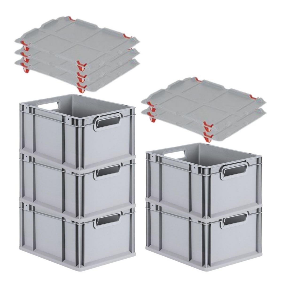 EUROBOX 5x Nextgen Economy Mit Auflagedeckel Grau/Rot Griffe Offen 20 Liter - Rot, Kunststoff (30/22/40cm) - PROREGAL
