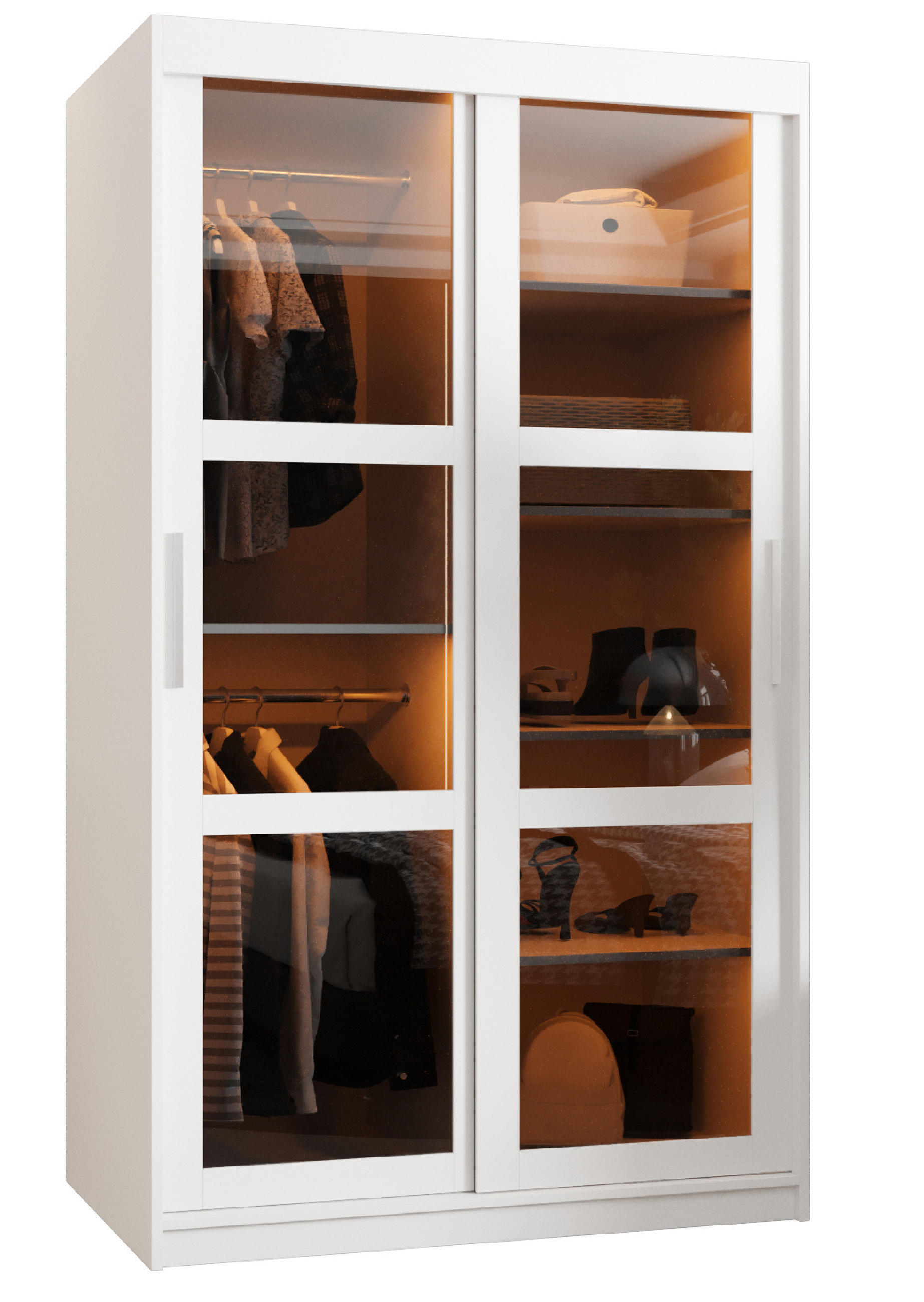 SCHWEBETÜRENSCHRANK 200/100/62 2-türig - Silberfarben/Weiß, Holz/Kunststoff (100/200/62cm) - Abiks Möbel