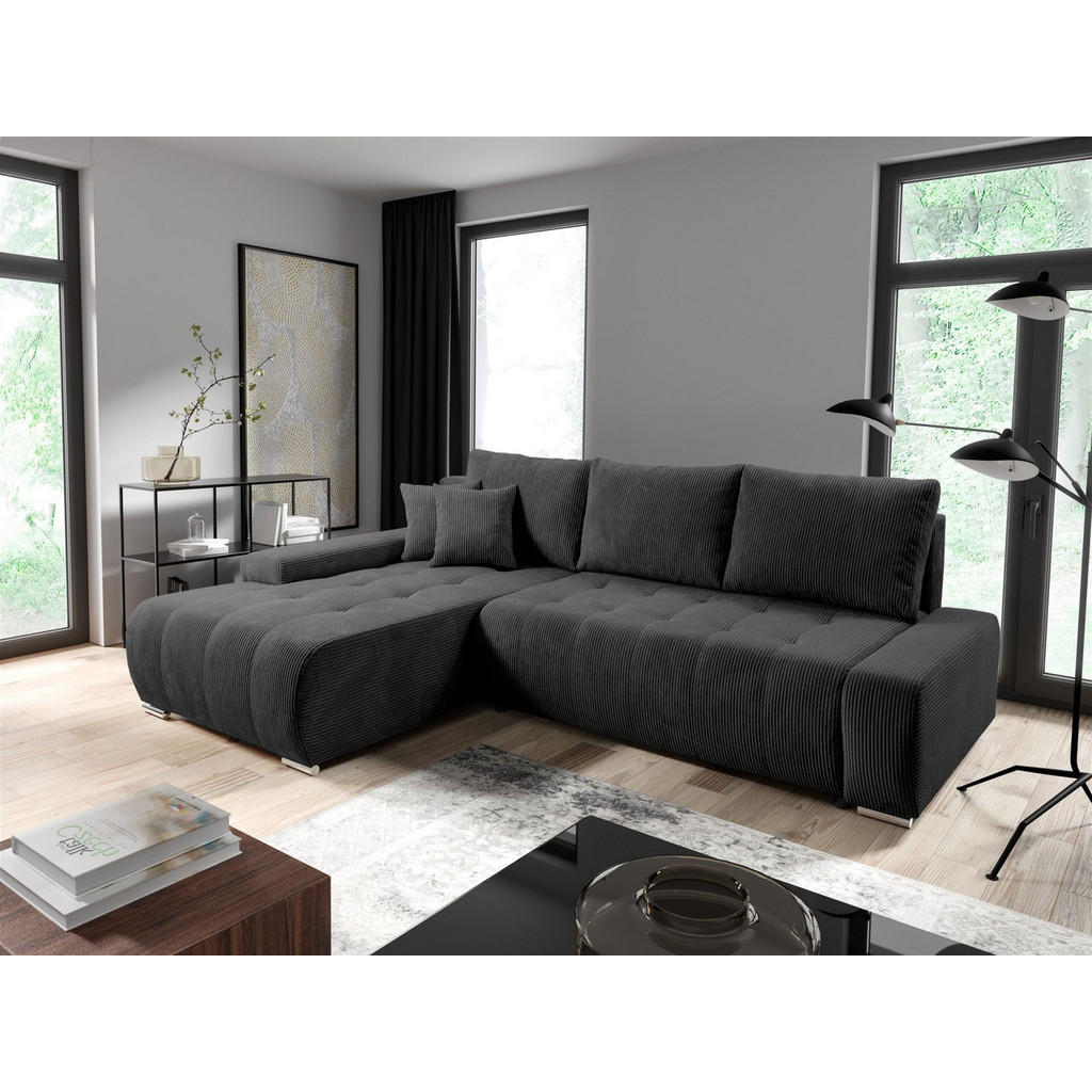 Thumbnail - Fun Möbel Ecksofa, Dunkelgrau, Textil, Ottomane links, 265x185 cm, Wohnzimmer, Sofas & Couches, Wohnlandschaften, Ecksof...