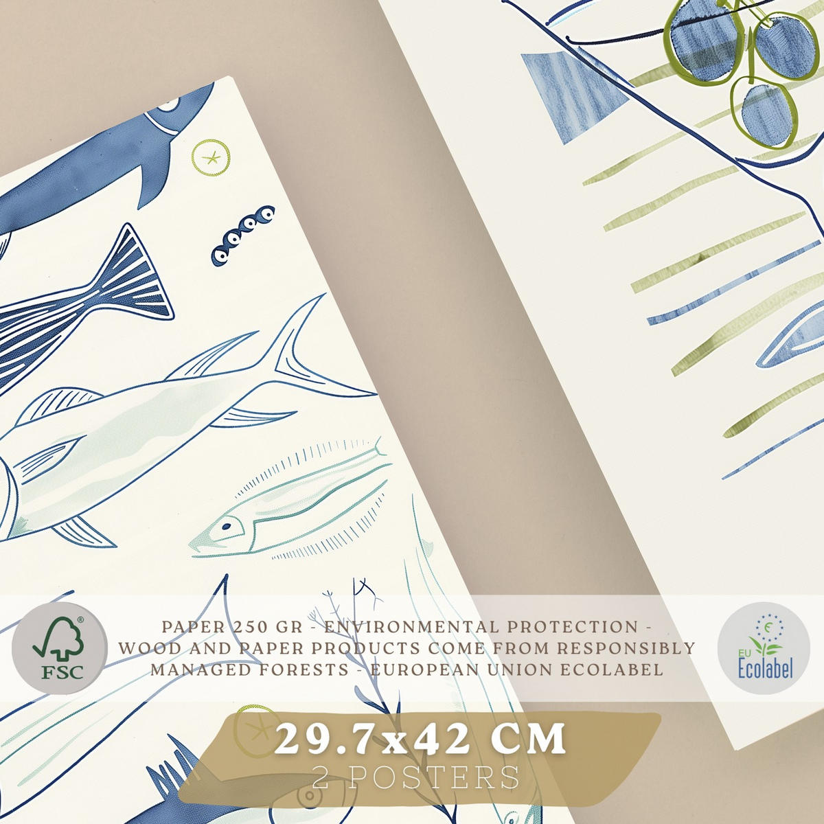 PLAKAT Sada 2 Martini A3 bez rámu - čirá, papír (29.7/1/42cm) - Nacnic