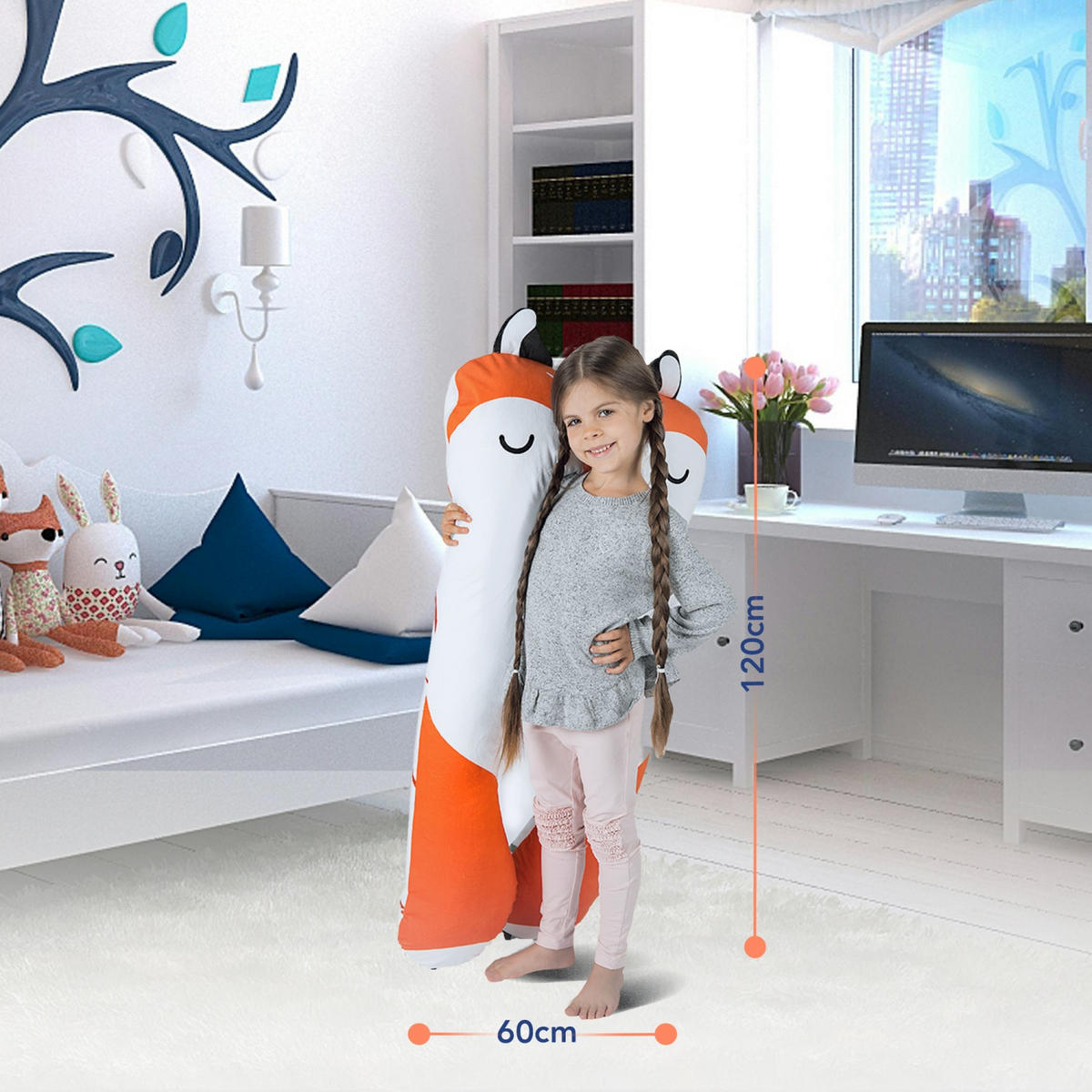 KISSEN für Kinder mit Fuchs - Weiß/Orange, Textil (60/120cm) - KomfortKissen