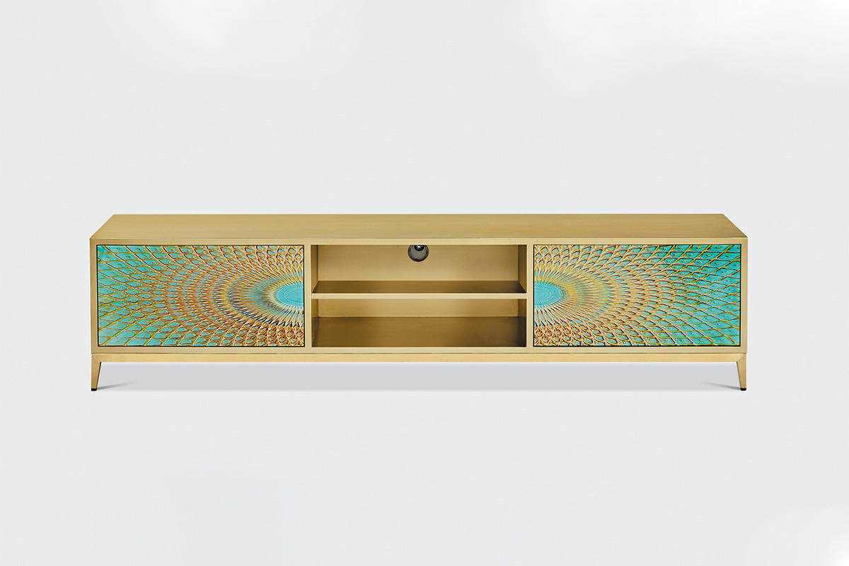 LOWBOARD LAGO Grün Holz - Goldfarben/Grün, Holz/Metall (180/42/40cm) - KAWOLA