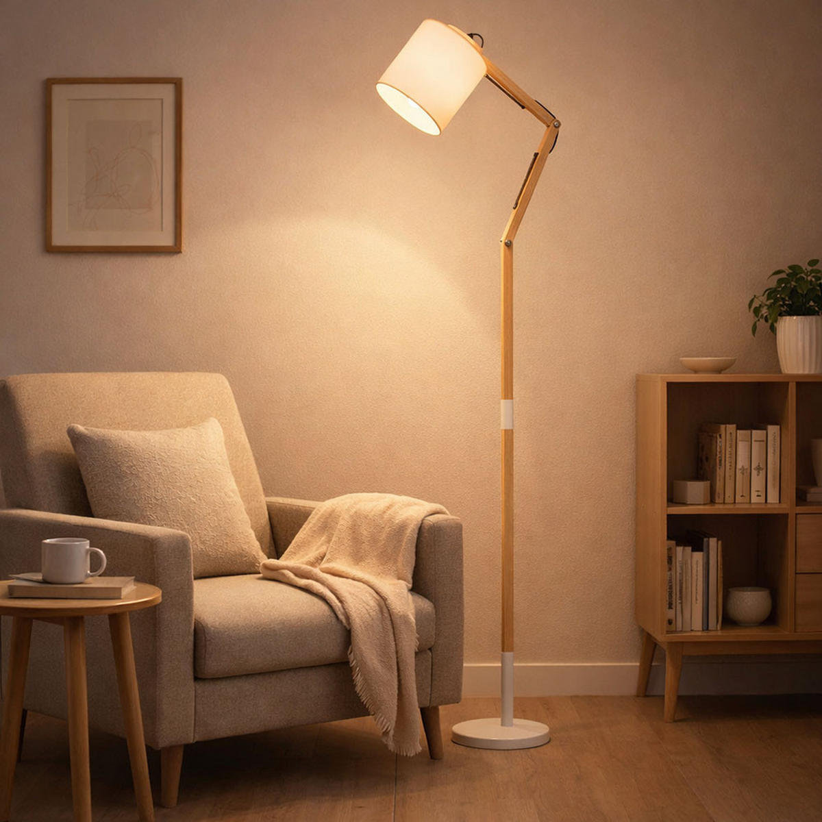 LED STEHLEUCHTE Mattis Weiß Holz - Weiß, Holz (75/25/172cm) - Globo Lighting