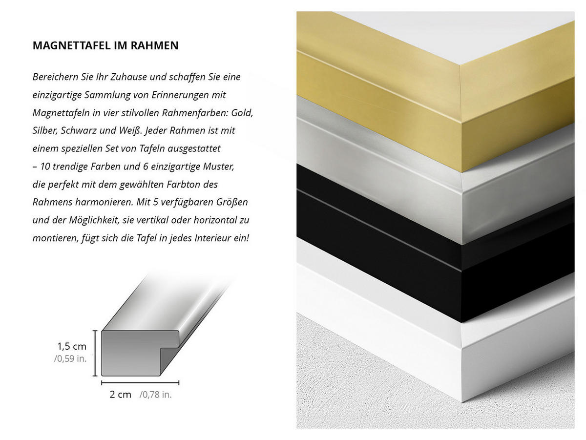 MAGNETTAFEL 70x50 cm Goldener Rahmen Lineare Regelmäßige Bögen - Perlmutt, Metall (70/50/0.4cm) - TULUP