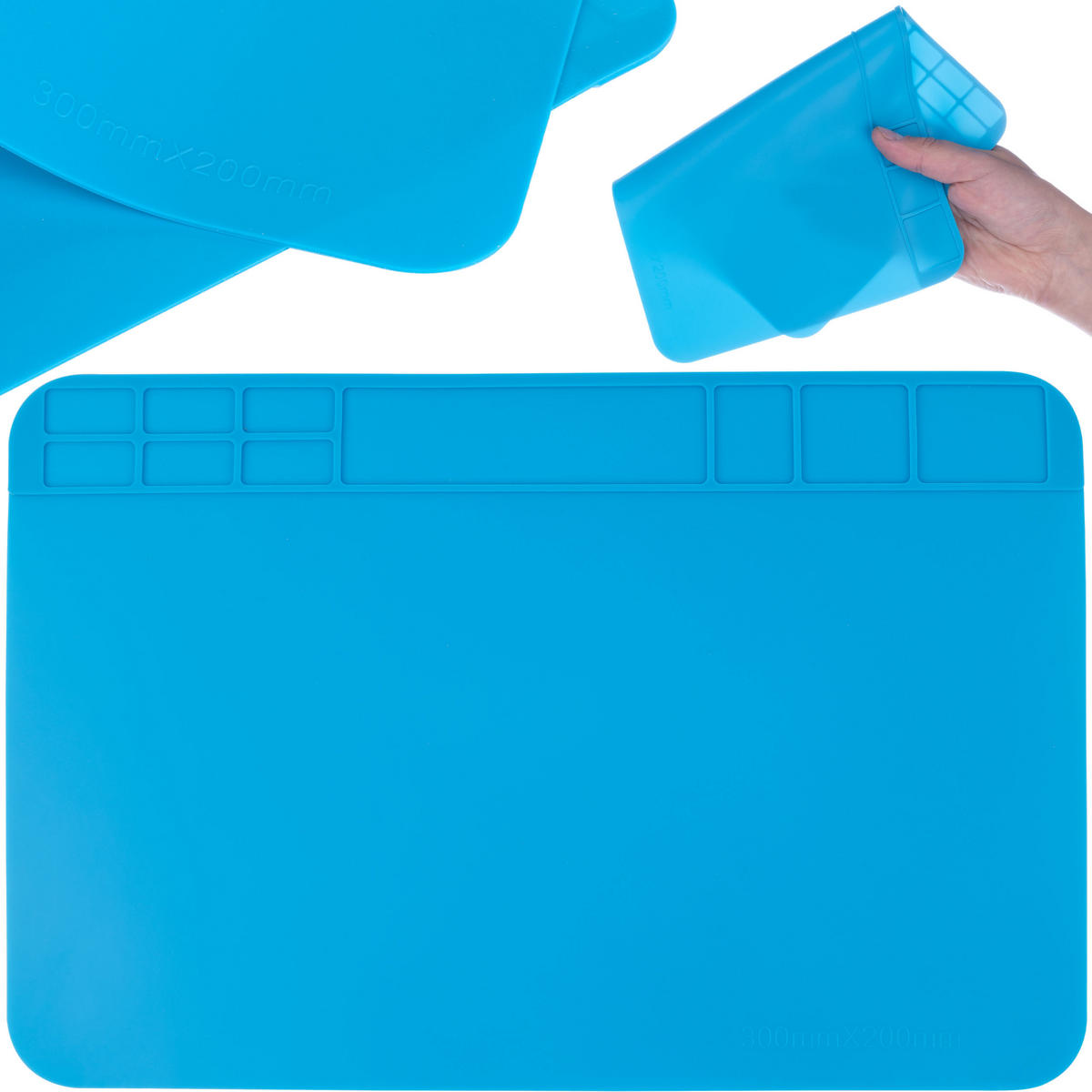 LÖTMATTE Universal - 300/200 mm, Silikon, hitzebeständig bis 500°C, ESD, Antirutsch, Organizer - Multicolor, Kunststoff/Metall (10/10/10cm)