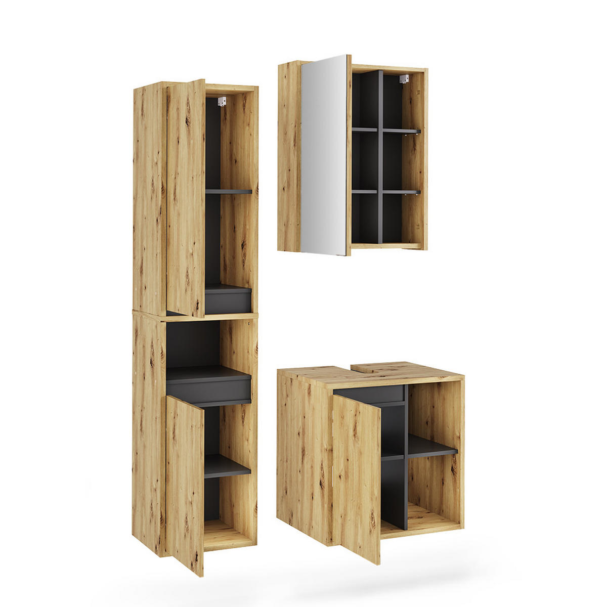 SADA KOUPELNOVÉHO NÁBYTKU Viola Artisan/šedá - šedá/světle šedá, kompozitní dřevo (60/60/45.5cm) - Vicco