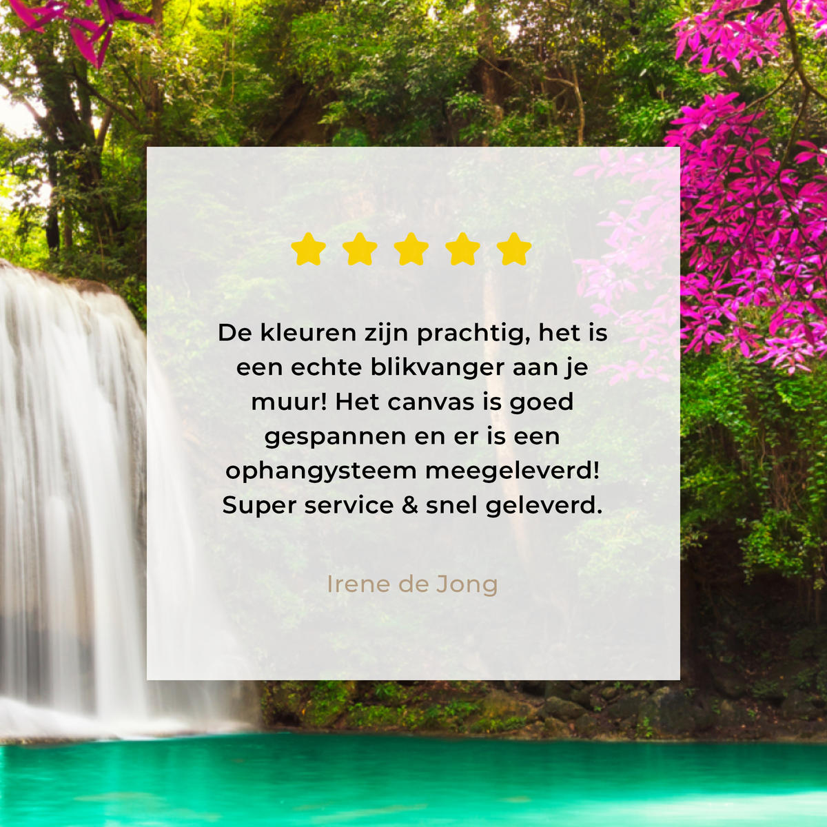 LEINWANDBILD Wasserfall mit bunten Blumen und Bäumen - Natur - Dschungel 20x20 cm - Waldgrün, Textil (20/20cm) - MuchoWow