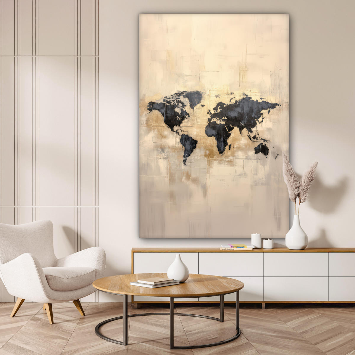 LEINWANDBILD Weltkarte - Gold - Schwarz - Abstrakt 90x140 cm - Kupferfarben, Textil (90/140cm) - MuchoWow