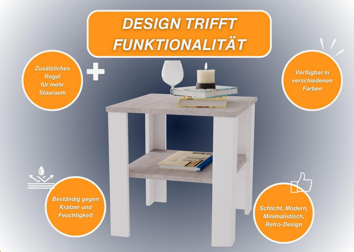 COUCHTISCH Lara53 53/47/53 - Weiß/Grau, Holzwerkstoff (53/53/47cm) - RAUMHIRSCH FURNITURE