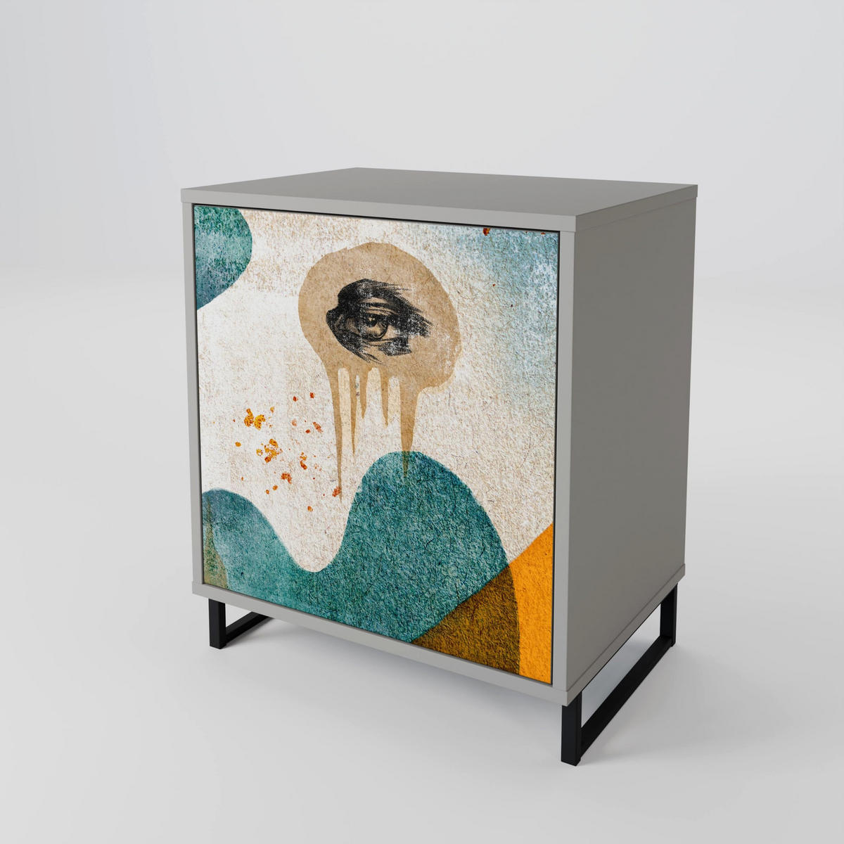 SIDEBOARD ABSTRACT FACES, Grau, 57,5x42x75,5 cm, Goldfarbene Metallfüße - Goldfarben/Multicolor, Holzwerkstoff/Metall (57.5/75.5/42cm) - SpaceRebels