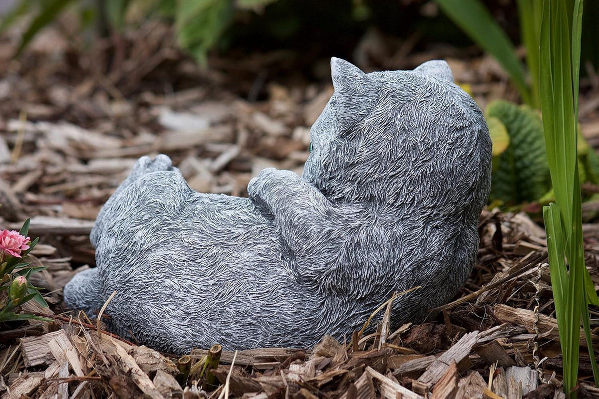 STEINFIGUR Katze Bella spielend massiver Steinguss Frostfest - Grau, Stein (17/13/23cm) - stoneandstyle