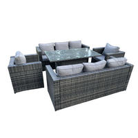 GARTENTISCHGRUPPE Polyrattan 8-Sitzer - Dunkelgrau/Grau, Glas/Kunststoff - Fimous