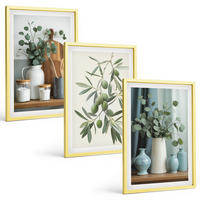 BILDER SET 3er Set - 40x60 cm Goldrahmen - Grüne Oliven, Eukalyptus - Goldfarben, Kunststoff (40/60cm) - TULUP