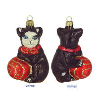CHRISTBAUMSCHMUCK Kätzchen mit Ball schwarz eislack 10 cm - Multicolor, Metall (0.1/10/0.1cm)