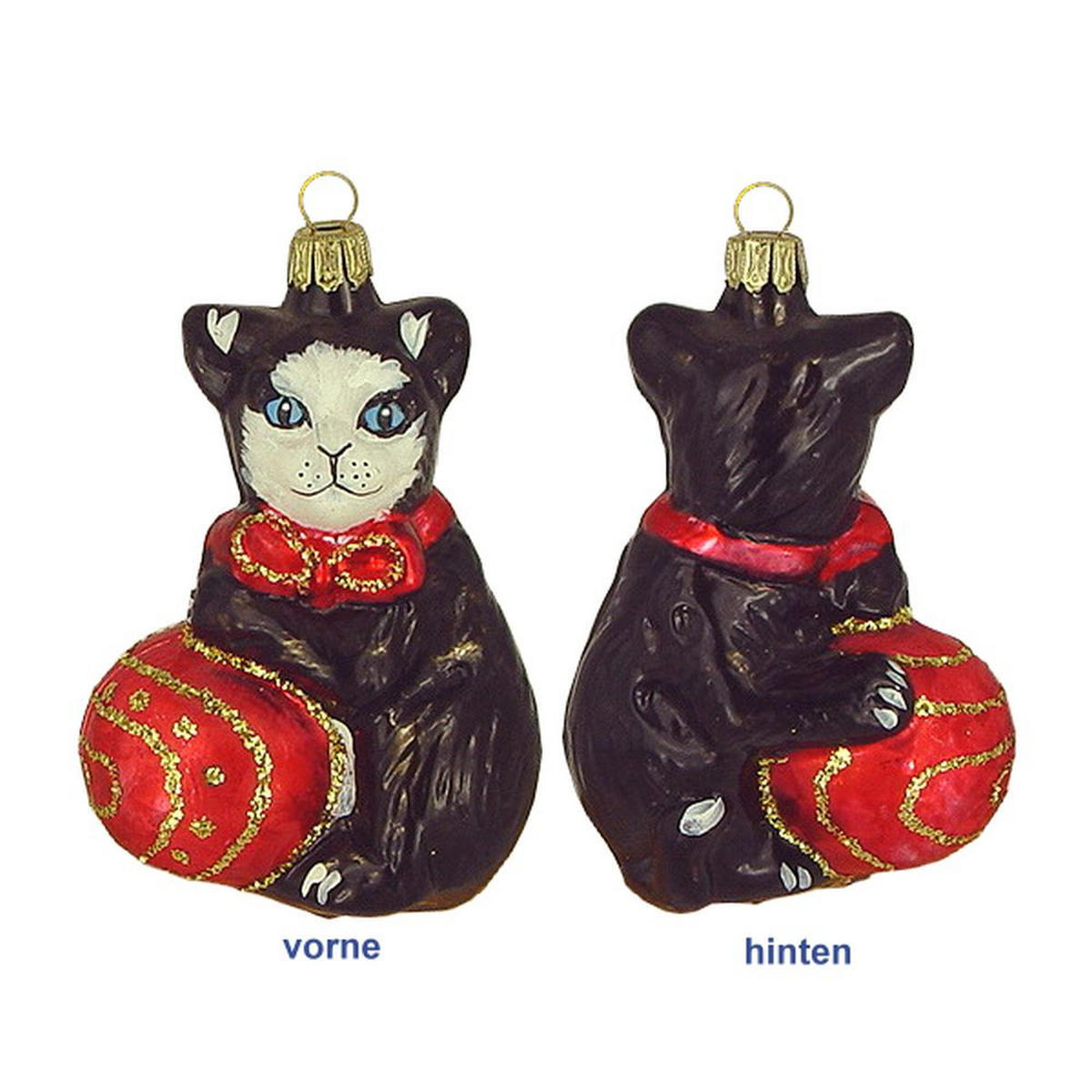 CHRISTBAUMSCHMUCK Kätzchen mit Ball schwarz eislack 10 cm - Multicolor, Metall (0.1/10/0.1cm)