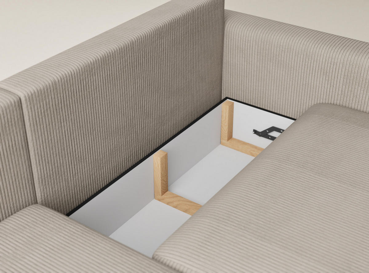 ECKSOFA MIT SCHLAFFUNKTION Leon Beige Samtstoff - Beige/Schwarz, Holz/Holzwerkstoff (148/239cm) - Maison de Reve