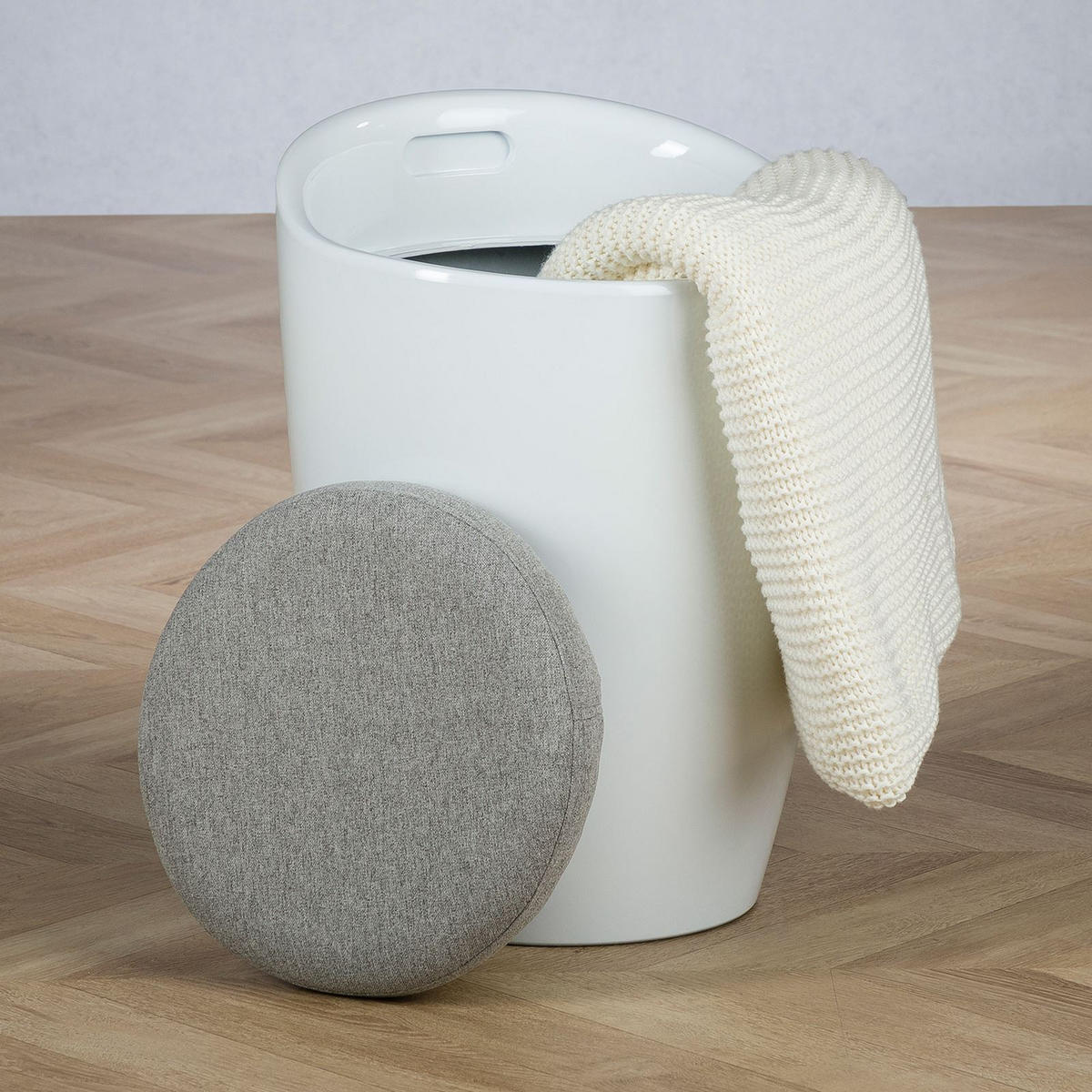 SITZHOCKER DANIEL - Weiß/Grau, Textil (35/50/35cm) - IDIMEX