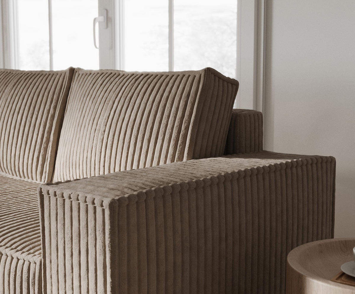 ECKSOFA Maze Hellbraun Plüsch - Links Seite - Schwarz/Cappuccino, Holz/Holzwerkstoff (185/294cm) - Maison de Reve