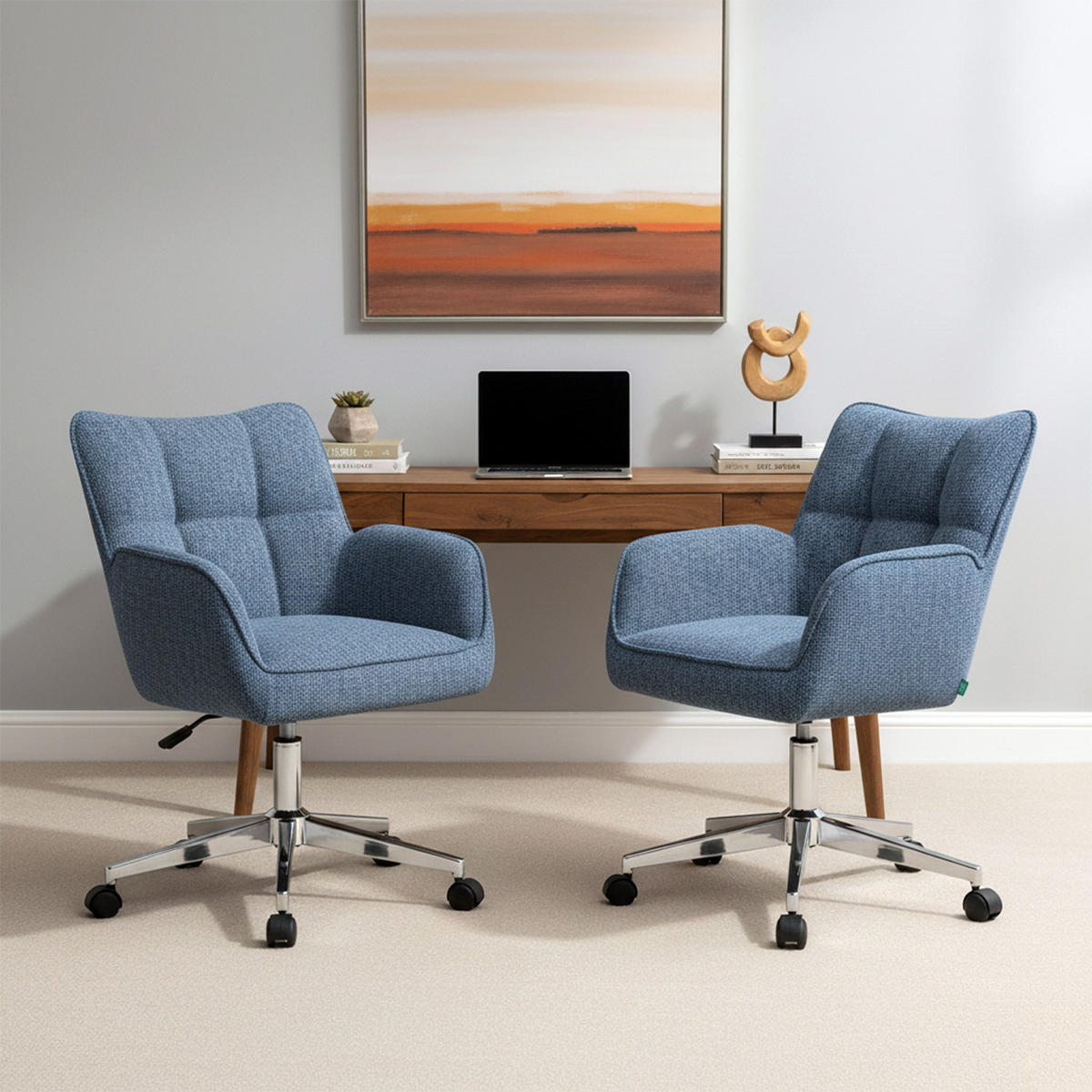BÜROSTUHL Mika-Tabea - Chromfarben/Blau, Textil/Metall (59/81/66cm) - DUBI Möbel