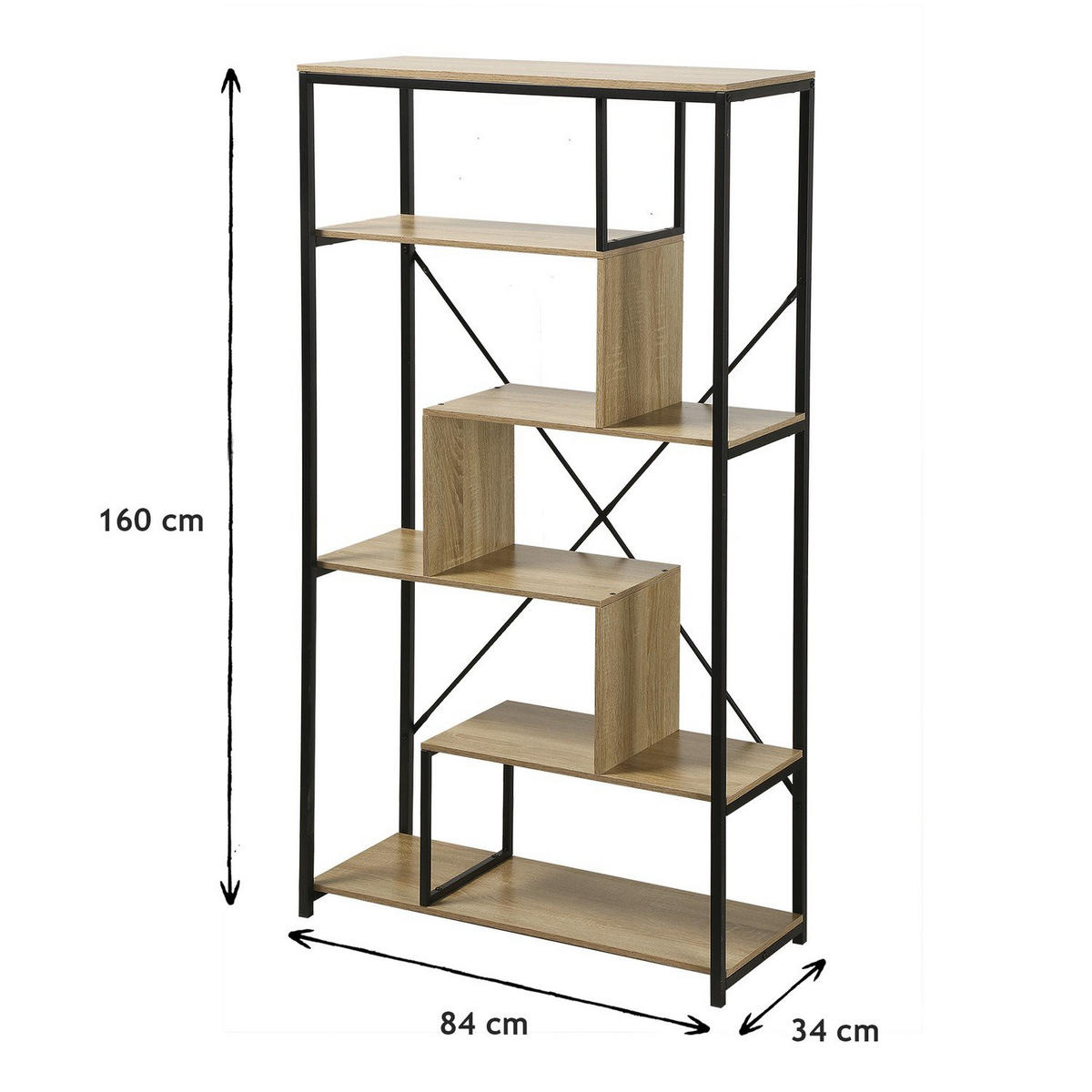 BÜCHERREGAL mit Regalen auf 6 Etagen H160 cm - Nussbaumfarben, Holzwerkstoff (34/160/84cm) - Calicosy
