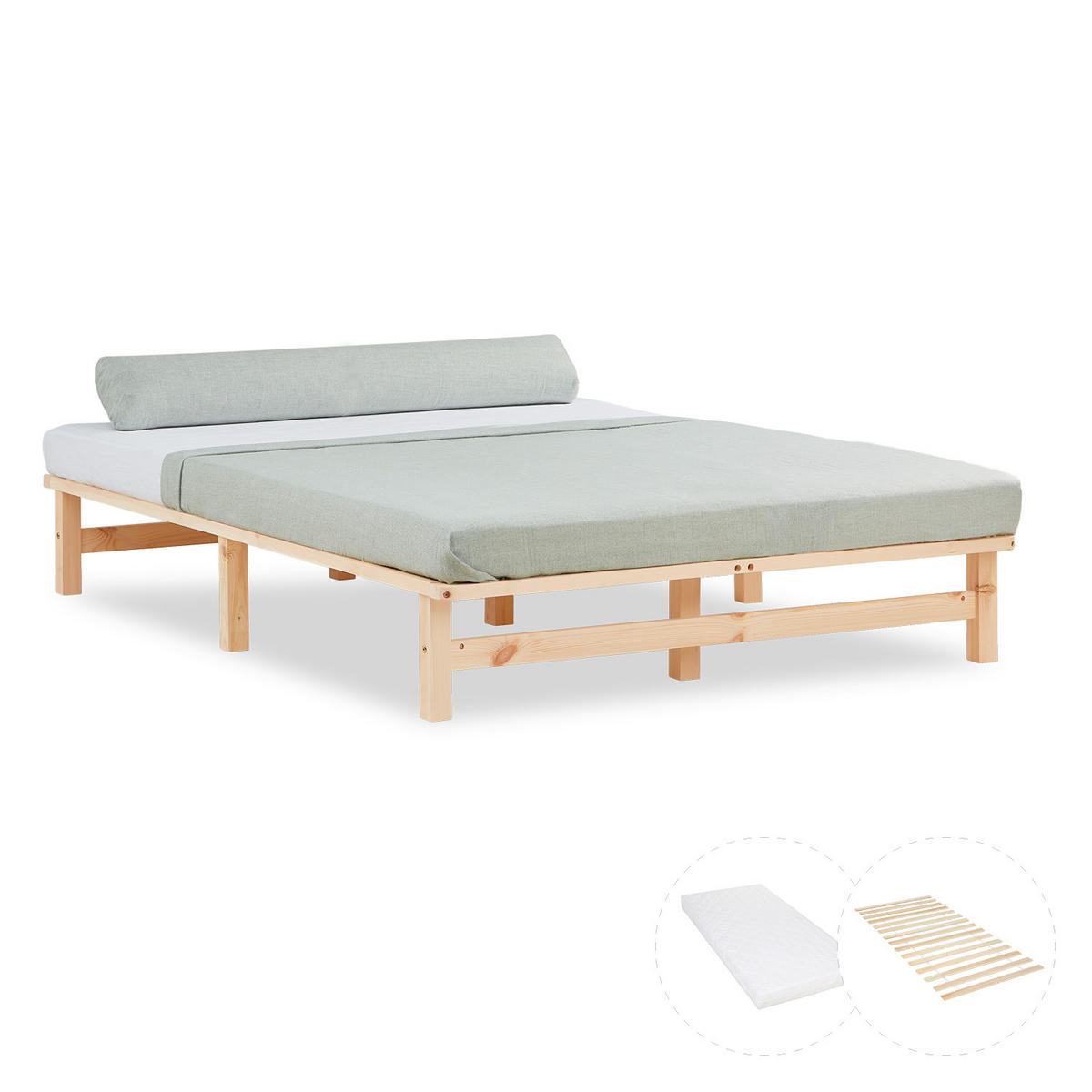 HOLZBETT mit Matratze 140/200 cm natur - Braun, Holz (140/200cm) - Homestyle4u
