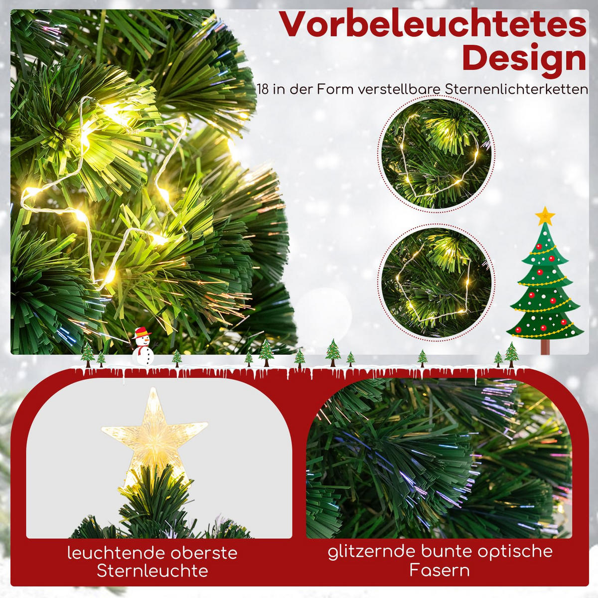 WEIHNACHTSBAUM Glasfaser Tannenform mit LEDs 120 cm grün - Grün, Metall (120cm) - COSTWAY