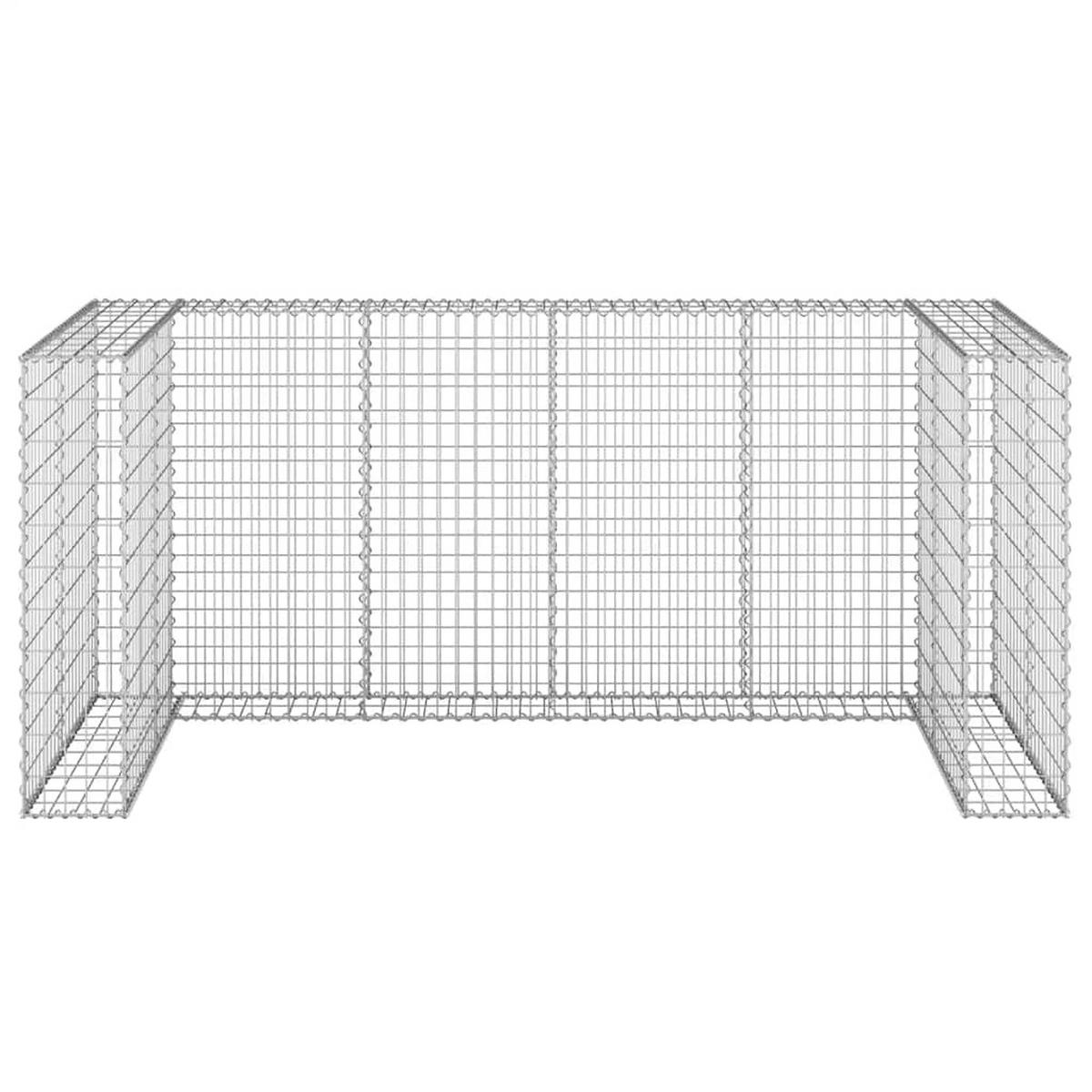 3ER Gabionen Mülltonnenbox ESOL | 110x254x100cm| Mülltonnenverkleidung für 3 Tonnen - Silberfarben, Metall (254/110/100cm) - DELUKE